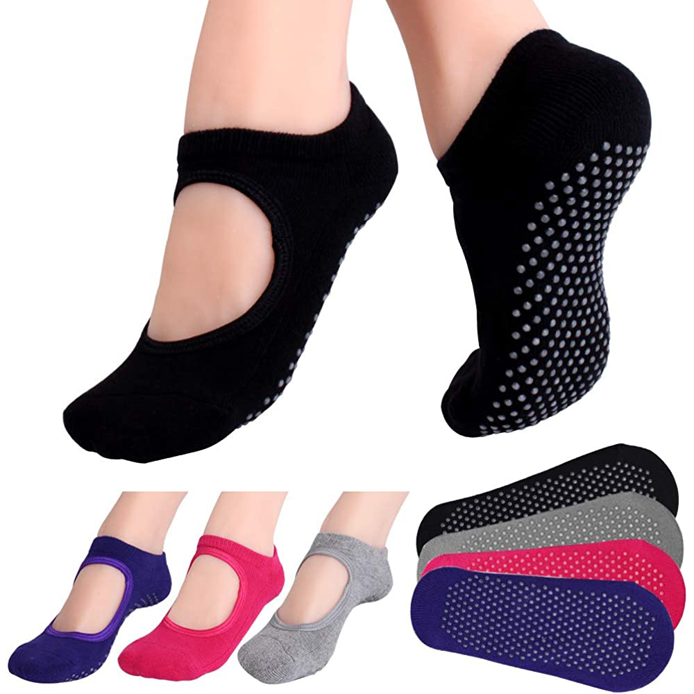Pilates Yoga Gym - Chaussettes de Pilates antidérapantes, dos nu,